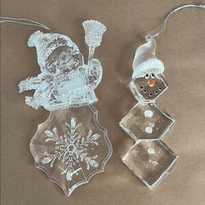 Clear Glass Snowman Ornaments  Set of two